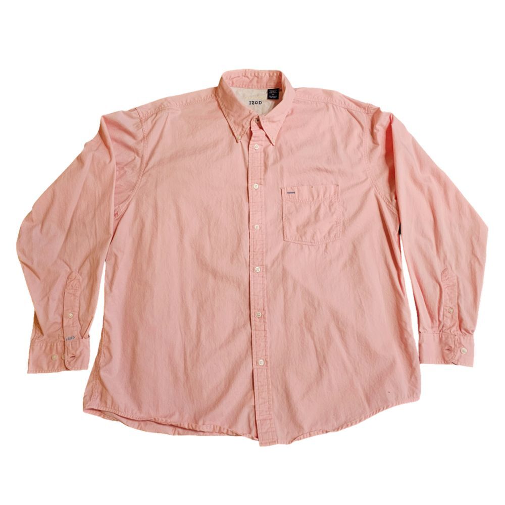 Izod Saltwater Twill Shirt XL Pink Men's Cotton Long Sleeve